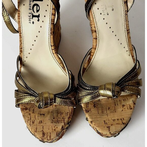 Richard Tyler Wedges Beads Embroidery Brown and Gold Sandals Size 6.5 - Picture 4 of 14